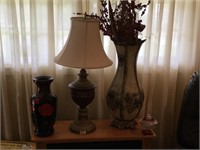 Ornate table lamp and vases
