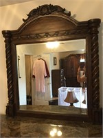Wood carved dresser and mirror