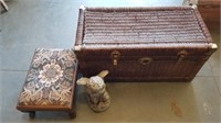 Chest, cement angel & tool - lot of 3
