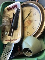 kitchen items, clock, small lamp, misc.