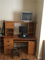 Desk, computer items and accessories. TV too.