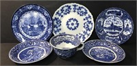 6 BLUE AND WHITE PLATE CUP SET