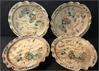 4 VINTAGE TAN PAINTED SMALL PLATES