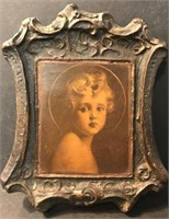 VINTAGE WOOD PLAQUE WITH CHILD PICTURE