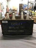 Cosley wood crate with glass bottles