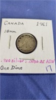 1961 10 Cent Canadian .800 Silver Coin