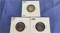 3 Seated Dimes 1853P 1878P 1886P AG to G