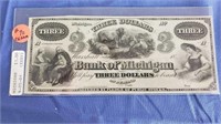 1840s or 1950s $3.00 Note Bank of Michigan