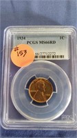 1934P Lincoln Cent PCGS Graded MS66 Red