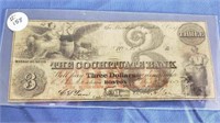 1853 $3.00 Bill From the Cochituate Bank Boston