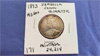 1893 Isabella Commemorative Quarter MS60+