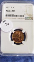 1937S Lincoln Cent NGC MS66 Red