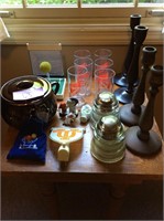 UT, insulators, rustic candlesticks, & table