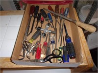 Box of Screwdrivers, Pry Bar, Microwave Cart