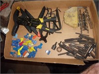 Box of Drill Bits, Clamps, Misc