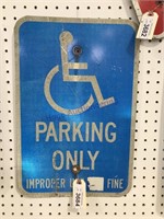 Handicap parking only sign 18" T X 12" L