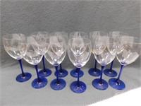 Luminare Glasses 8" T, 3" W. Set of eleven blue
