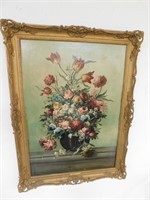 Oil on Canvas 46"T, 33" W, Dutch style floral,