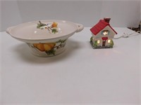 Hand painted bowl 4" T x 14"W floral accents,