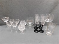 Stemware Etched glass cordial, black stem flutes,