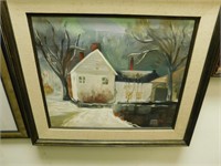 Oil on Canvas 28" T, 32" W. Winter scene, signed