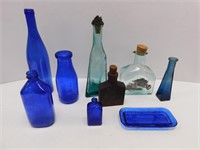 Cobalt Glass Cobalt glass bottles, largest is 12"