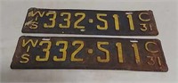 Set of 1931 Wisconsin license plates