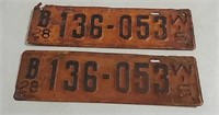Set of Wisconsin 1928 licence plates