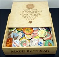 Wood Box Filled Full of Buttons - Political,