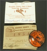 Ozaukee Fish & Game Buttons - 1954 and 1958