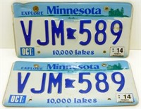 Pair of Matching Minnesota License Plates - 2014