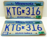 Pair of Matching Minnesota License Plates - 2010