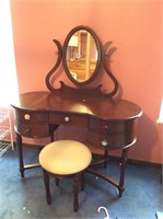 Vanity mirror with stool