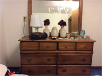 Dresser, mirror, & decor