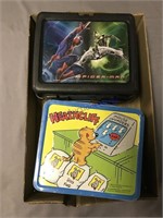 Spiderman and Heathcliff lunch boxes, no thermoses