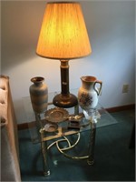 Brass/glass End Table with Accessories
