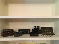 Vintage cameras, spectacles, keys