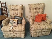 Pair of swivel chairs & pillows