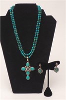 Barse Sterling and Turquoise Necklace and Earrings