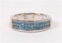14K White Gold & Blue Diamond Ring