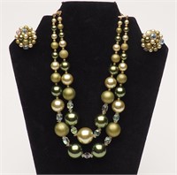 Green Beaded Necklace and Earrings