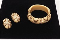 Hand Painted and Rhinestone Bracelet/Earrings Set