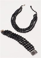 Black Beaded Necklace and Matching Bracelet