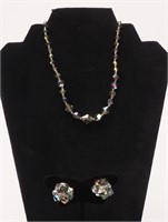 Smokey Iridescent Crystal Necklace and Earrings