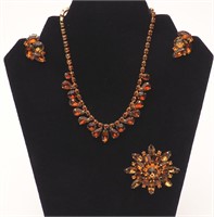 Amber Rhinestone Necklace/Earrings and Brooch