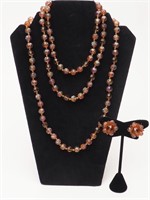 Amber Iridescent Beaded Necklace and Earrings