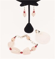 Rose Quartz Pendant Earrings and Bracelet