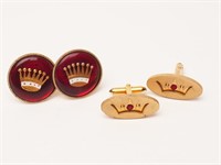 Gold Toned and Red "Crown" Themed Cufflinks