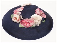 Vintage Navy Floral Ladies Hat