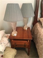Bedside table and 2 glass lamps